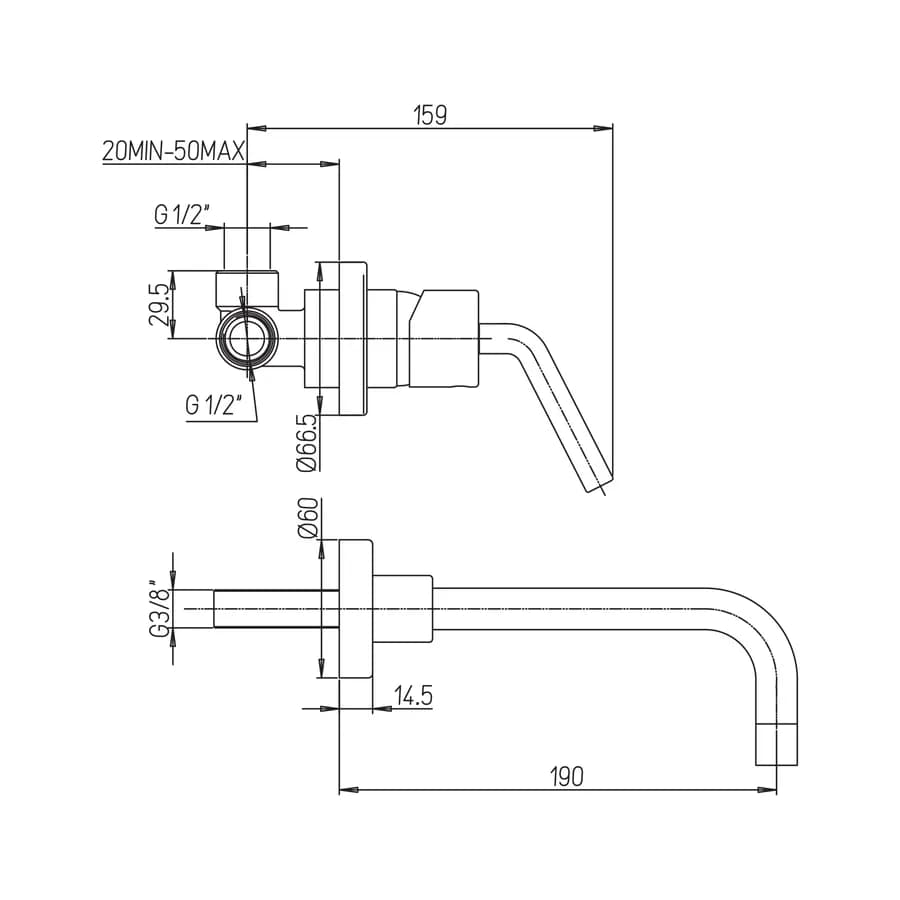 Miscelatore lavabo a muro con canna 19 cm Aquasoul di Jacuzzi - Rubinetteria