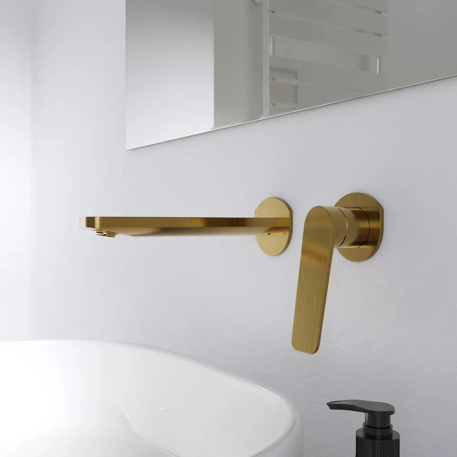 Miscelatore per lavabo a muro in ottone oro spazzolato anti-impronta - Nocta