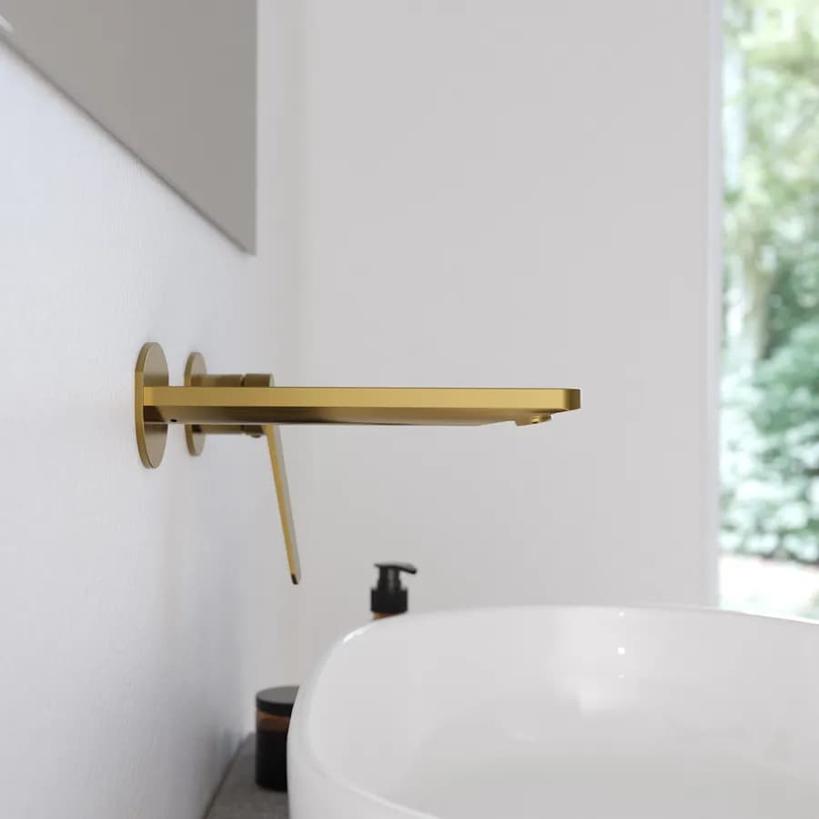 Miscelatore per lavabo a muro in ottone oro spazzolato anti-impronta - Nocta