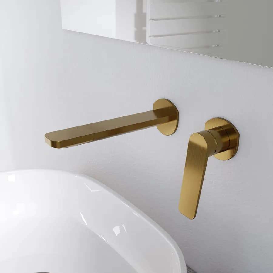 Miscelatore per lavabo a muro in ottone oro spazzolato anti-impronta - Nocta