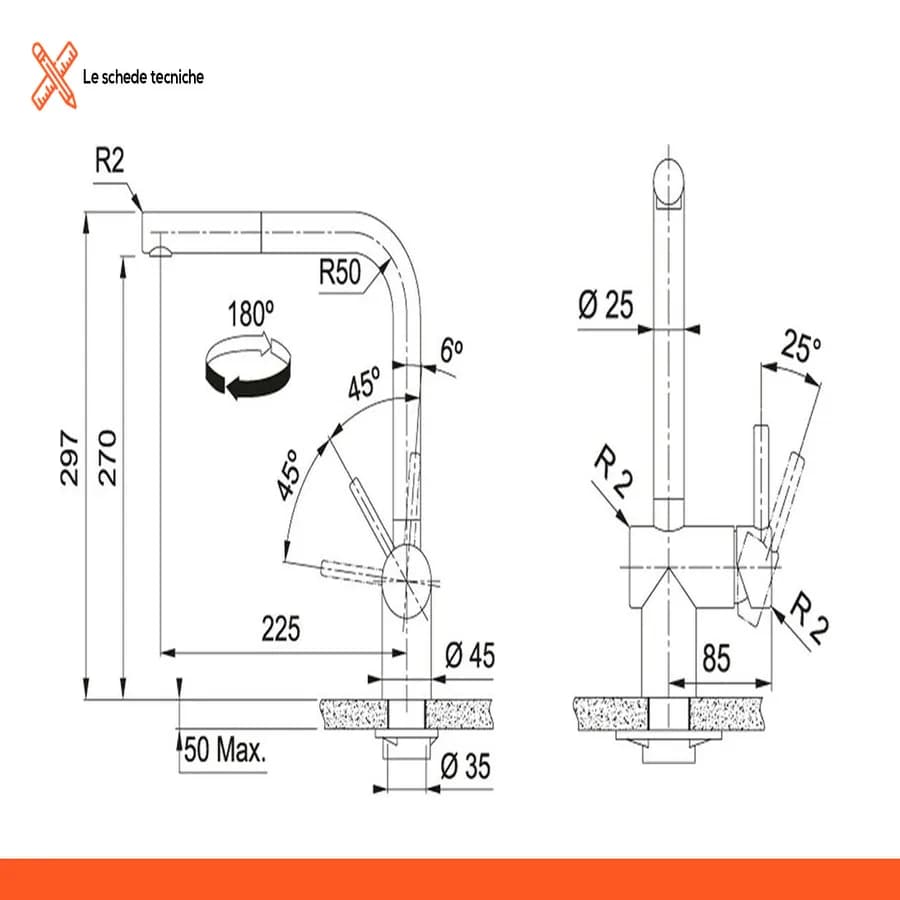 Miscelatore per lavello da cucina Franke serie Atlas Neo con doccetta estraibile satinato