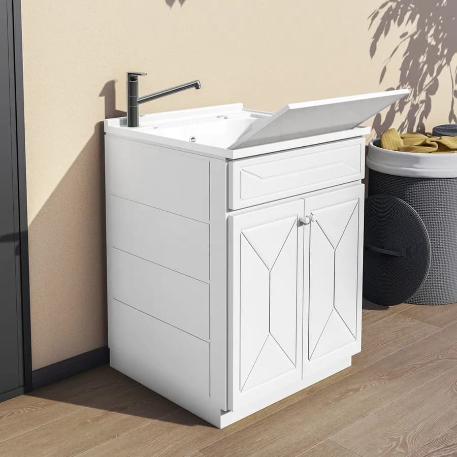 Mobile 60x60 cm lavatoio con due ante lavello e asse lavapanni bianco