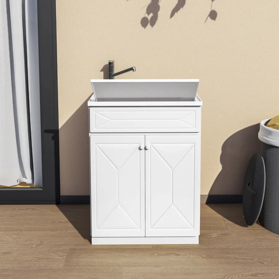 Mobile 60x60 cm lavatoio con due ante lavello e asse lavapanni bianco