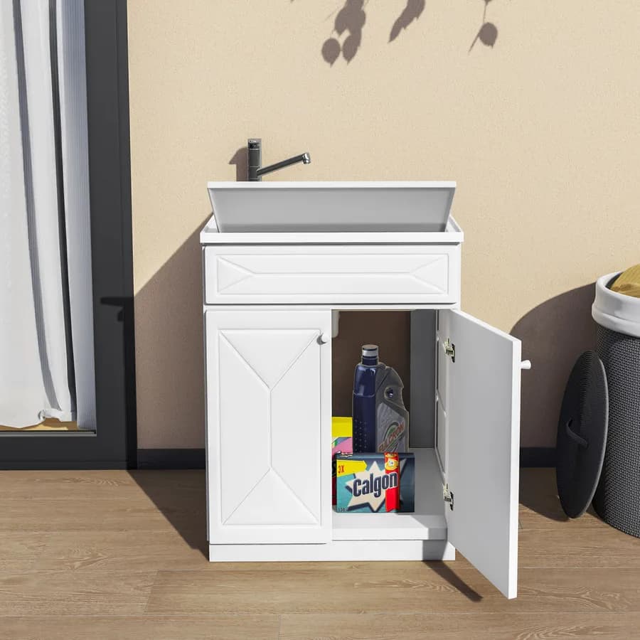 Mobile 60x60 cm lavatoio con due ante lavello e asse lavapanni bianco