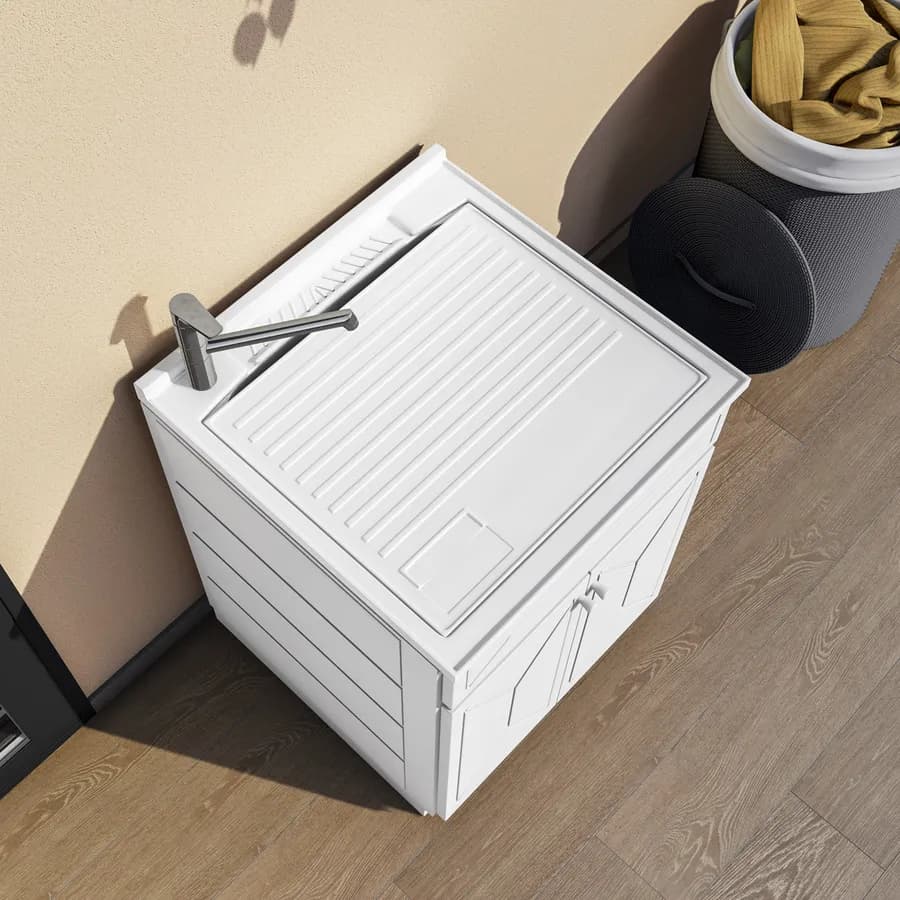 Mobile 60x60 cm lavatoio con due ante lavello e asse lavapanni bianco