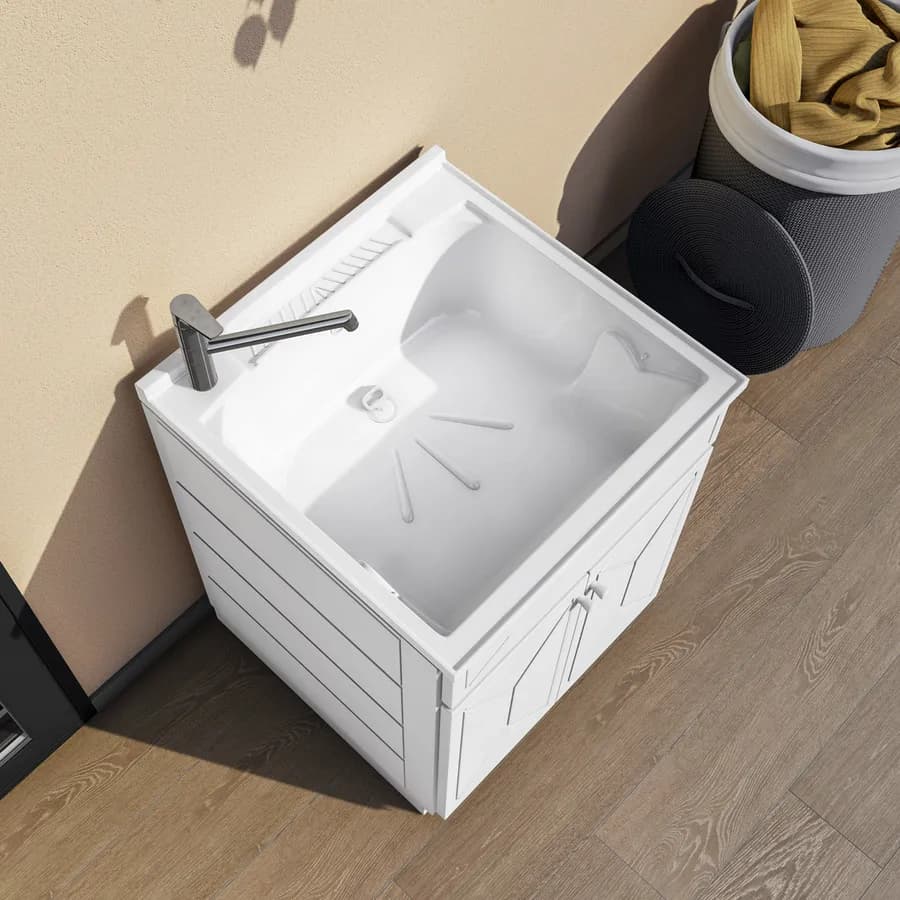 Mobile 60x60 cm lavatoio con due ante lavello e asse lavapanni bianco