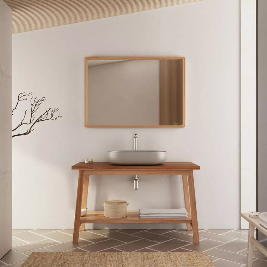 Mobile bagno a terra 120 cm legno teak per lavabo d'appoggio - Nara