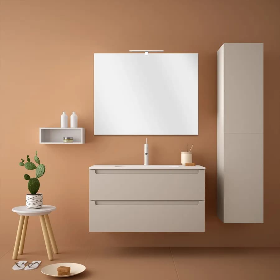 Mobile bagno cappuccino da 100 cm con colonna e specchio 70x100 cm - Agata