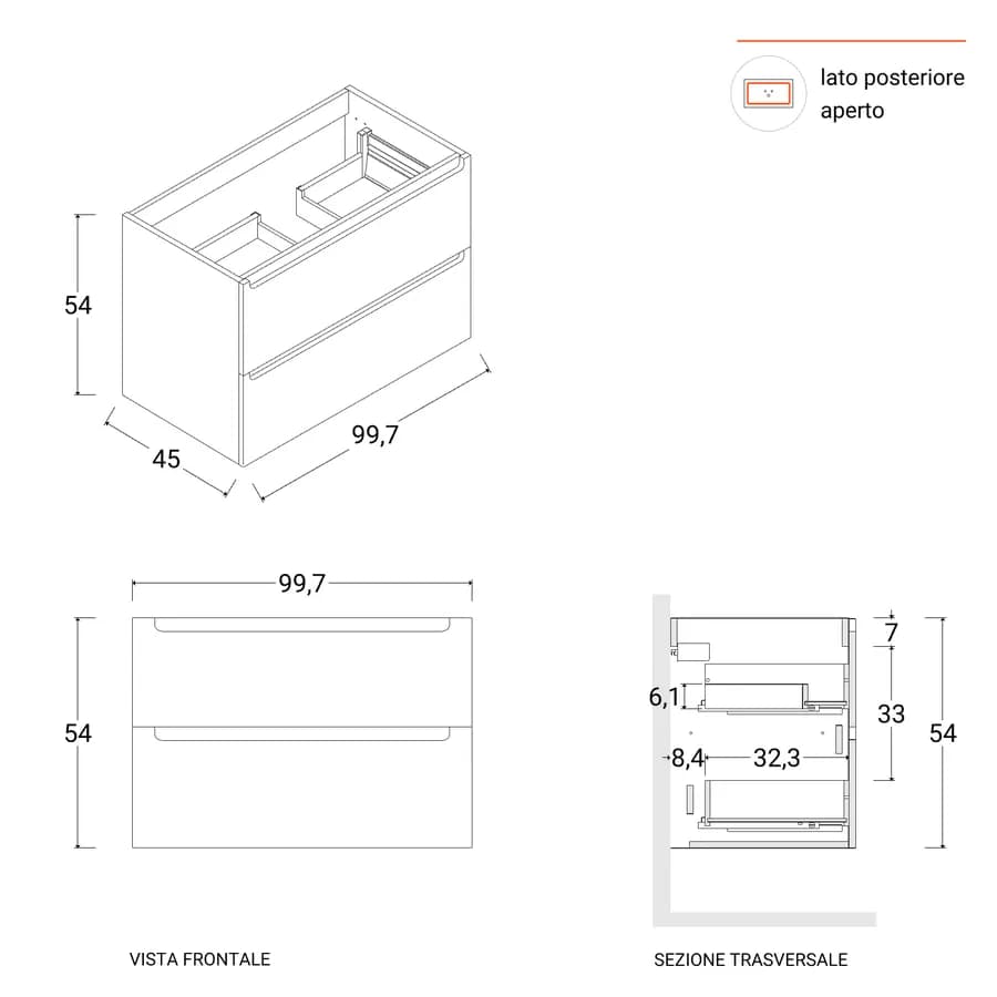 Mobile bagno cappuccino da 100 cm con colonna e specchio 70x100 cm - Agata