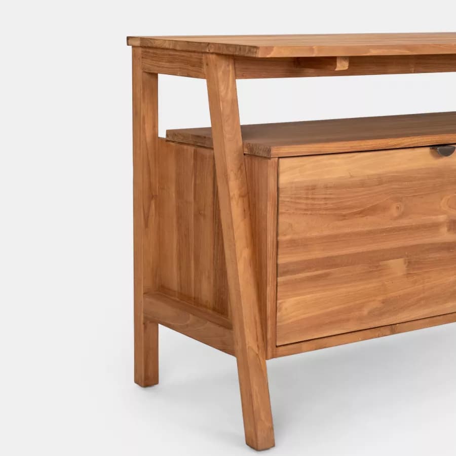 Mobile bagno portalavabo 110 cm con 2 ante in legno teak naturale - Olama