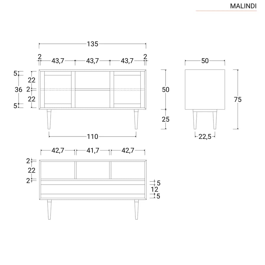 Mobile bagno portalavabo 135 cm con 2 ante in teak naturale e paglia di vienna - Malindi