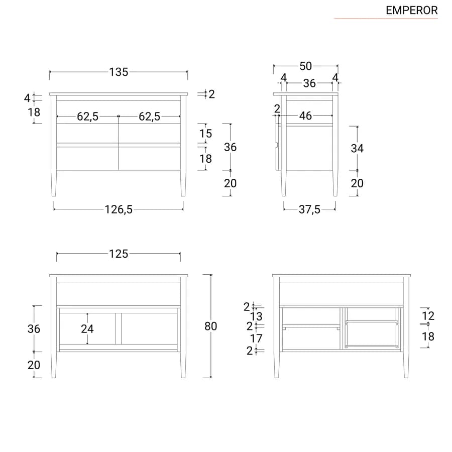 Mobile bagno portalavabo 135 cm con anta e cassetti in legno teak naturale - Emperor