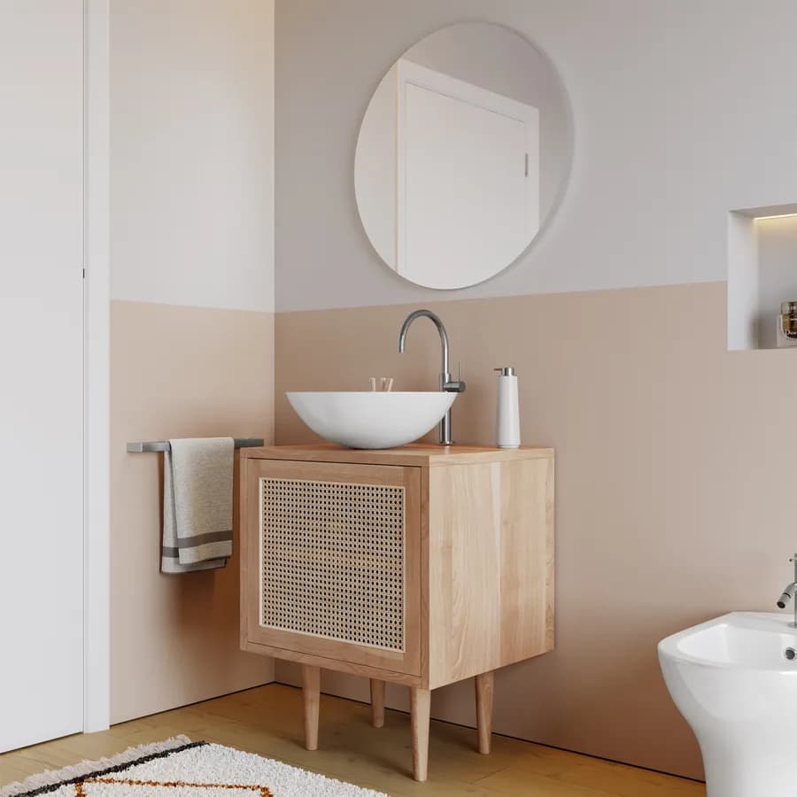 Mobile bagno portalavabo 60 cm con anta in teak naturale e paglia di vienna - Malindi