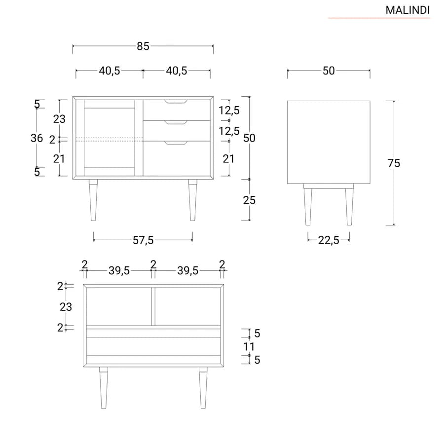 Mobile bagno portalavabo 85 cm con anta e 3 cassetti in teak naturale e paglia di vienna - Malindi