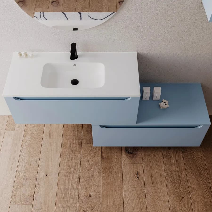 Mobile bagno sospeso 100 cm carta da zucchero con cassettone e lavabo integrato con specchio - Sleek