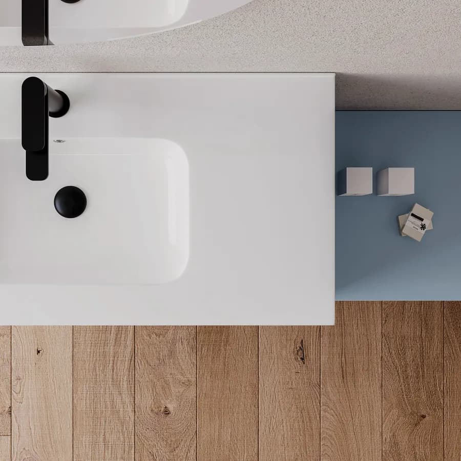 Mobile bagno sospeso 100 cm carta da zucchero con cassettone e lavabo integrato con specchio - Sleek