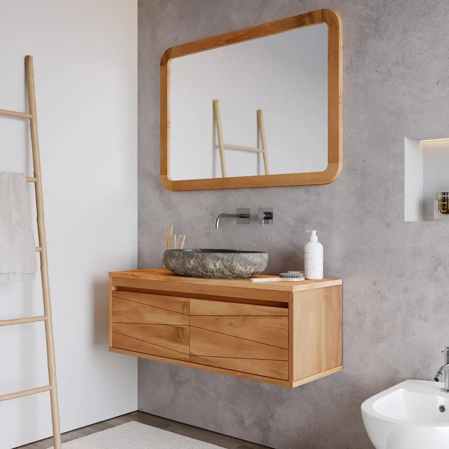 Mobile bagno sospeso 100 cm con ante in legno di acacia - Silveira