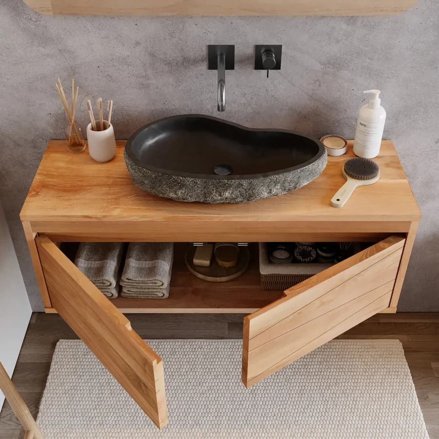 Mobile bagno sospeso 100 cm con ante in legno di acacia - Silveira