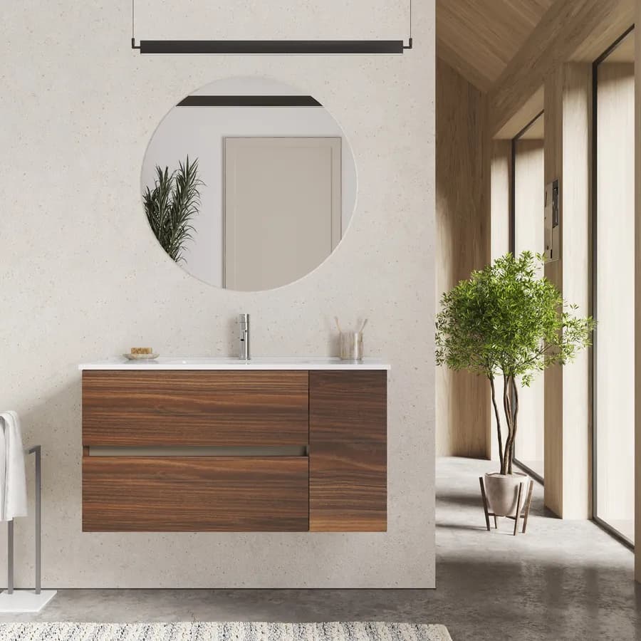 Mobile bagno sospeso 100 cm con cassetti rovere deciso e specchio - Jordan