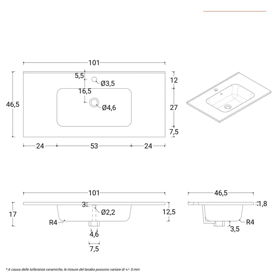 Mobile bagno sospeso 100 cm con cassetti rovere deciso e specchio - Jordan