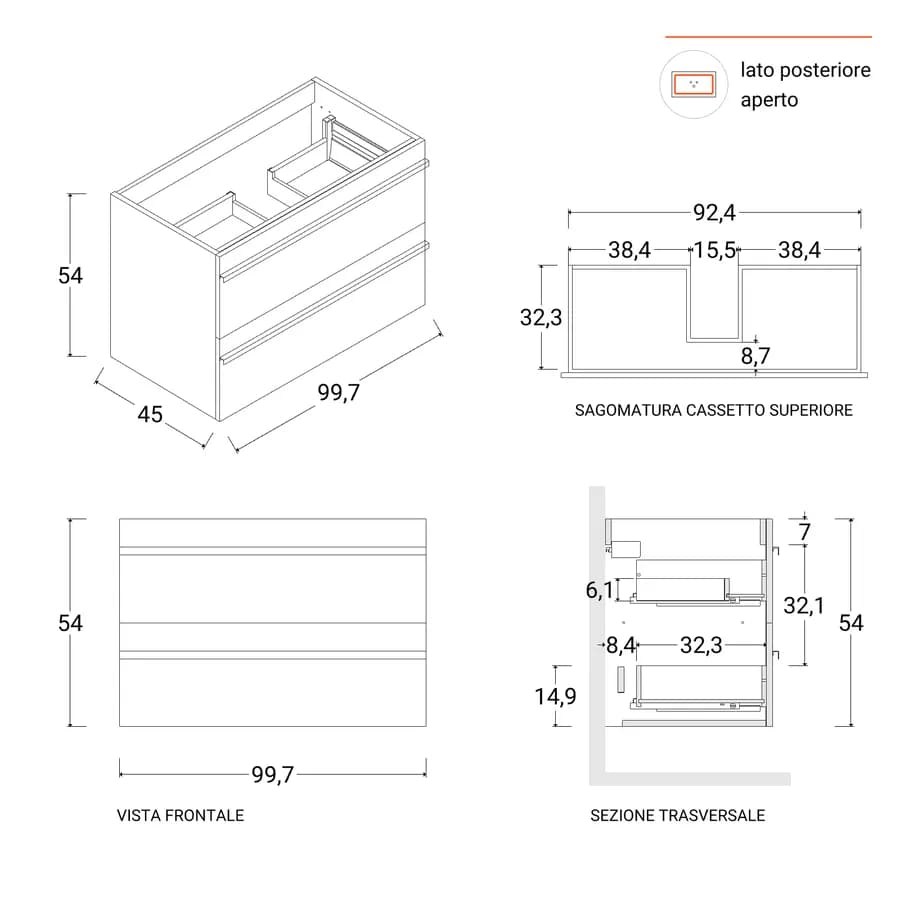 Mobile bagno sospeso 100 cm rovere africa con top lavabo bianco e specchio - Jamal