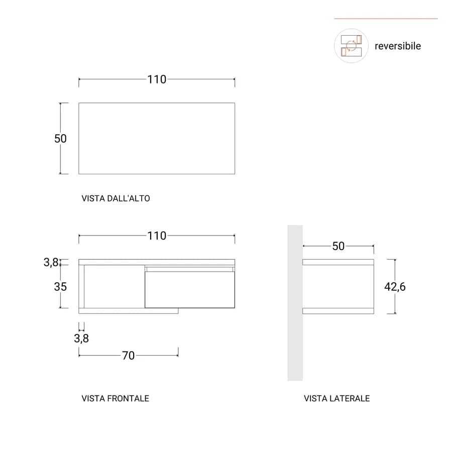 Mobile bagno sospeso 110 cm rovere gold con cassettone argilla e specchio - Balik