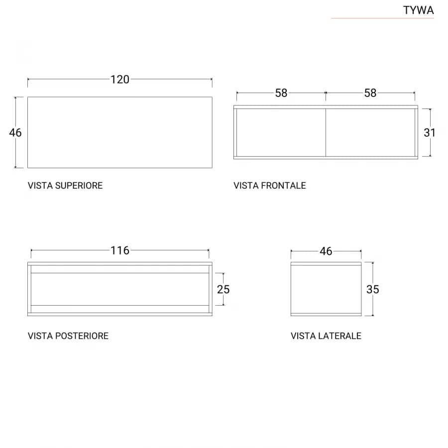 Mobile bagno sospeso 120 cm con 2 ante in legno teak chiaro - Tywa