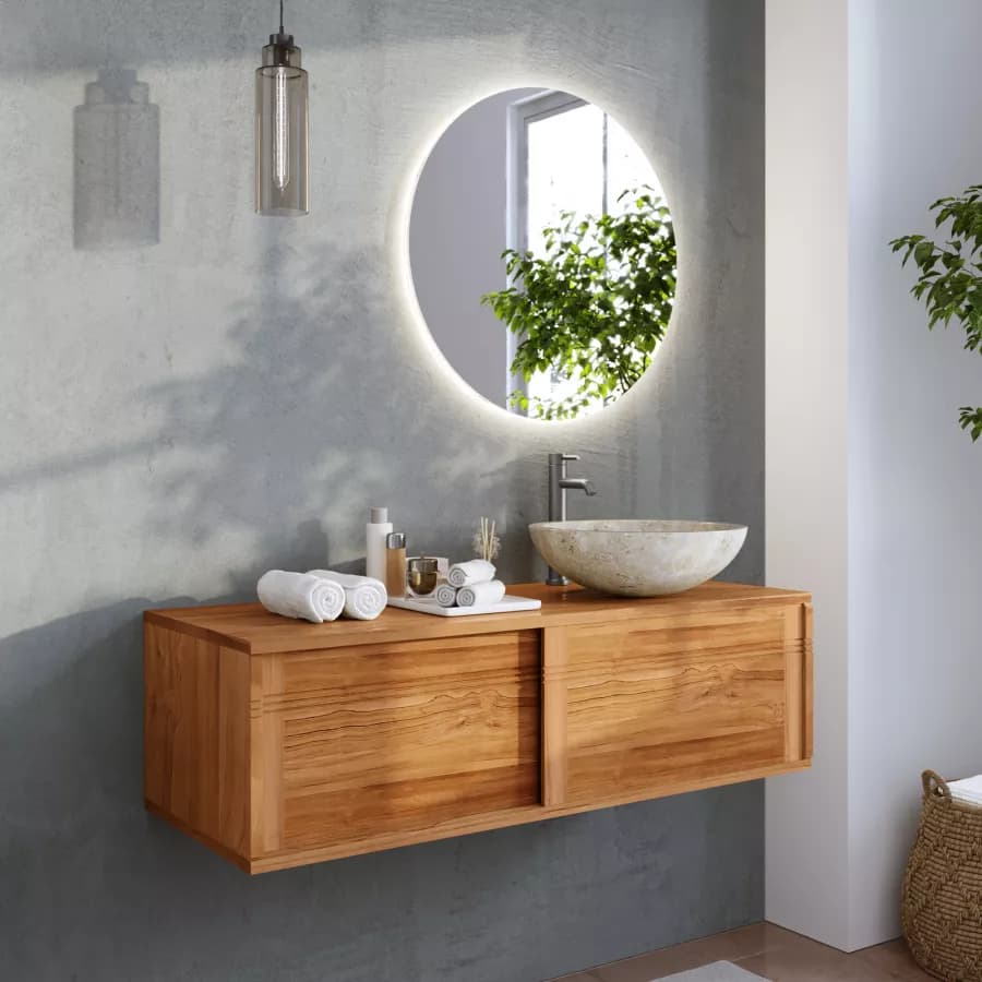 Mobile bagno sospeso 120 cm con 2 ante in legno teak chiaro - Tywa