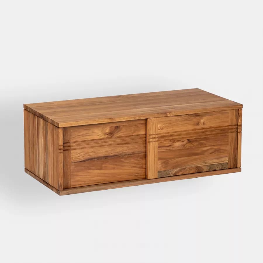Mobile bagno sospeso 120 cm con 2 ante in legno teak chiaro - Tywa