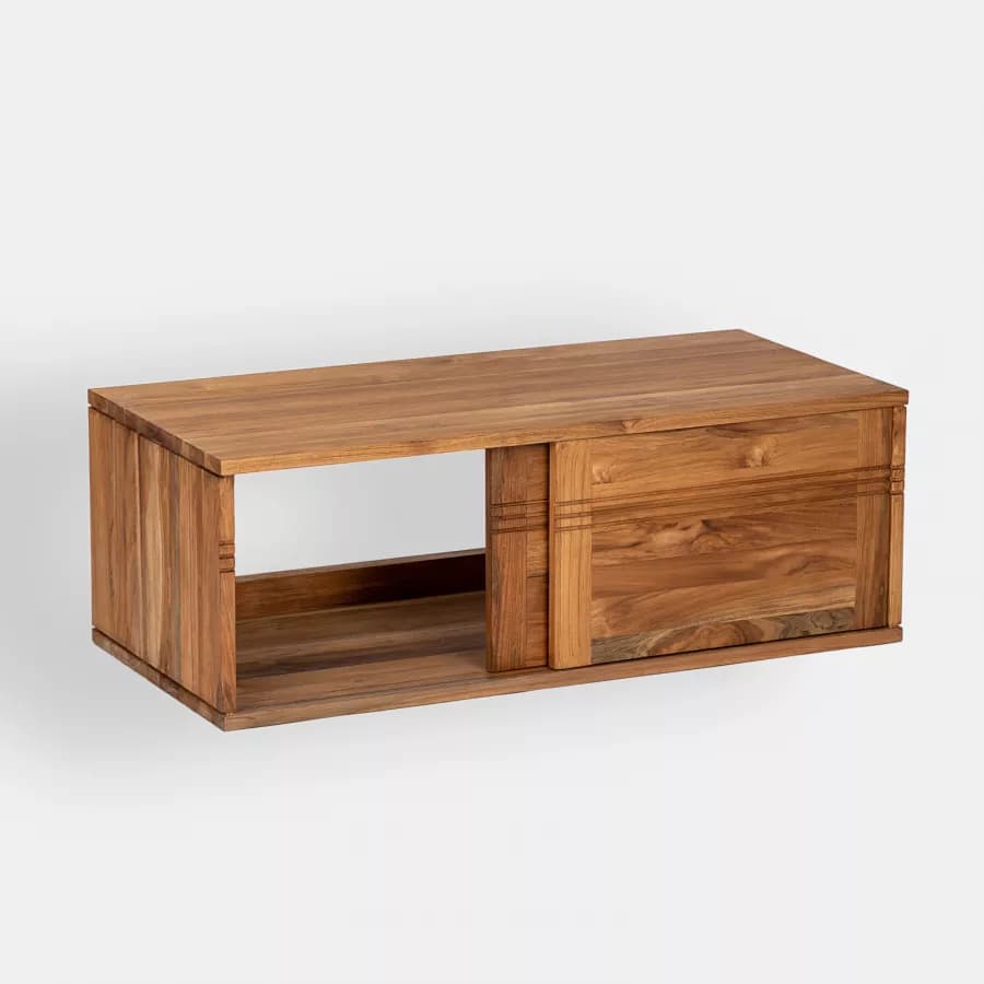 Mobile bagno sospeso 120 cm con 2 ante in legno teak chiaro - Tywa