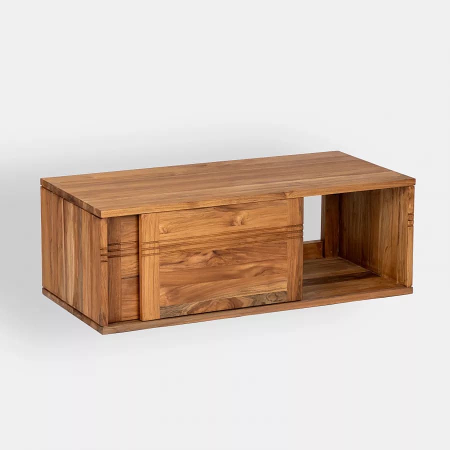 Mobile bagno sospeso 120 cm con 2 ante in legno teak chiaro - Tywa
