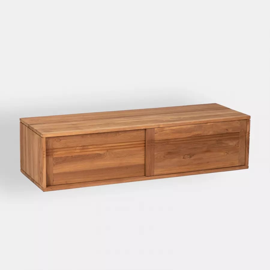 Mobile bagno sospeso 140 cm con 2 ante in legno teak naturale - Tywa