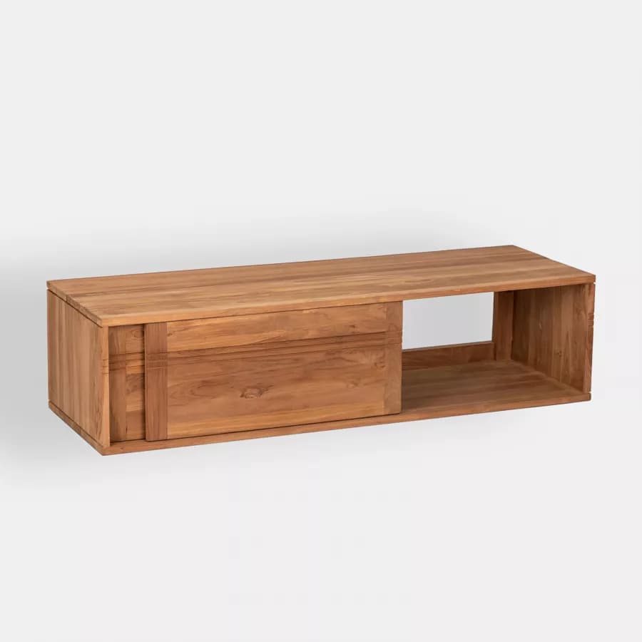 Mobile bagno sospeso 140 cm con 2 ante in legno teak naturale - Tywa