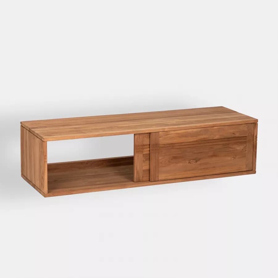 Mobile bagno sospeso 140 cm con 2 ante in legno teak naturale - Tywa