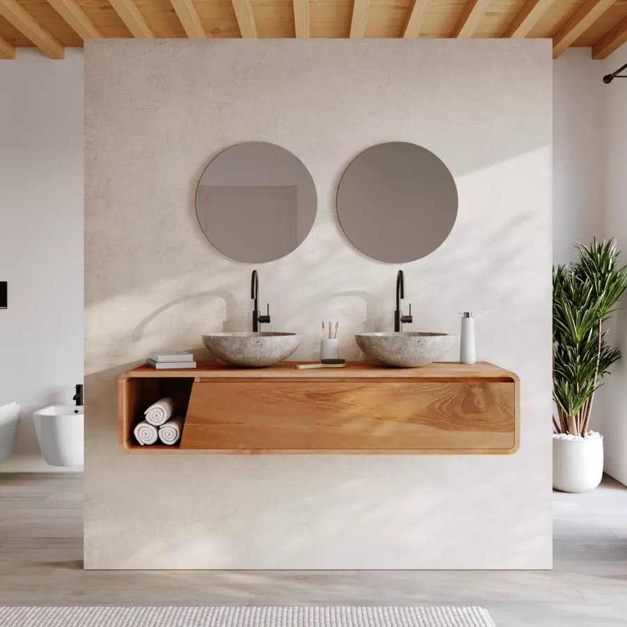 Mobile bagno sospeso 145 cm in teak naturale - Arborea