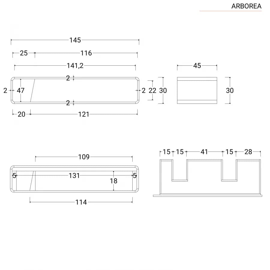 Mobile bagno sospeso 145 cm in teak naturale - Arborea