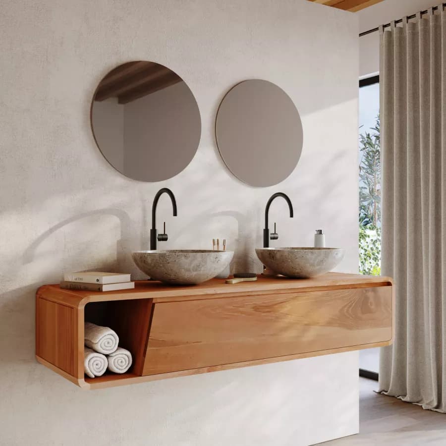 Mobile bagno sospeso 145 cm in teak naturale - Arborea