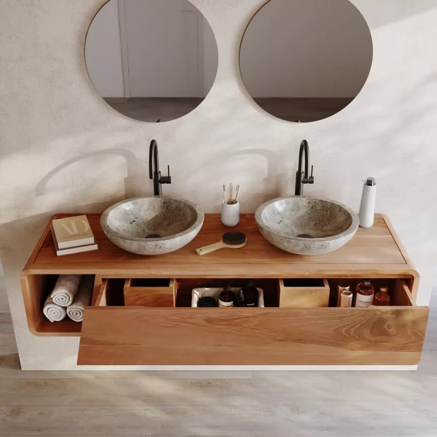 Mobile bagno sospeso 145 cm in teak naturale - Arborea