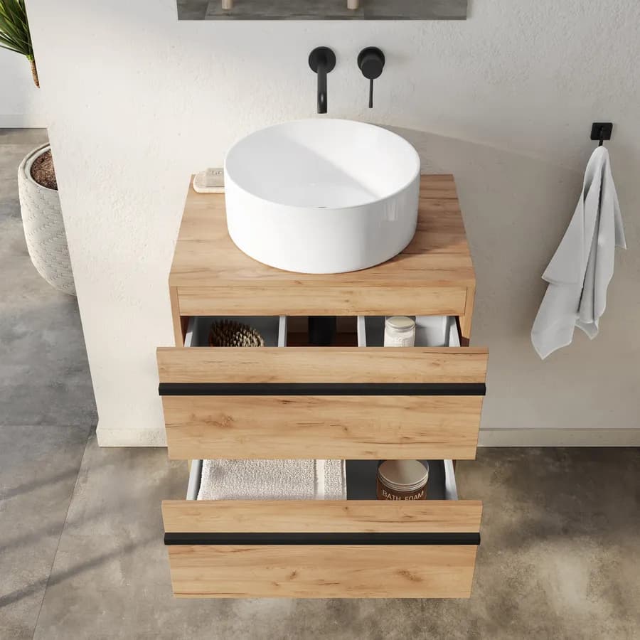Mobile bagno con top 60 cm rovere gold con specchio - Jamal