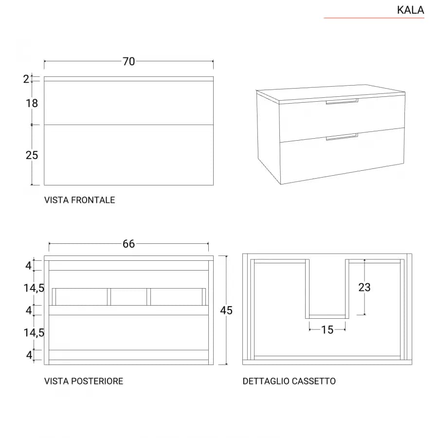 Mobile bagno sospeso 70 cm con 2 cassetti in legno teak chiaro - Kala