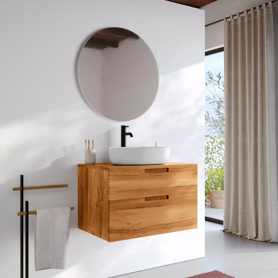 Mobile bagno sospeso 70 cm con 2 cassetti in legno teak chiaro - Kala