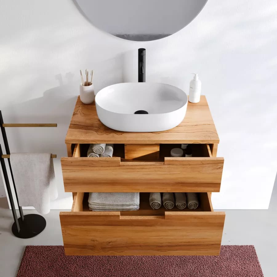 Mobile bagno sospeso 70 cm con 2 cassetti in legno teak chiaro - Kala