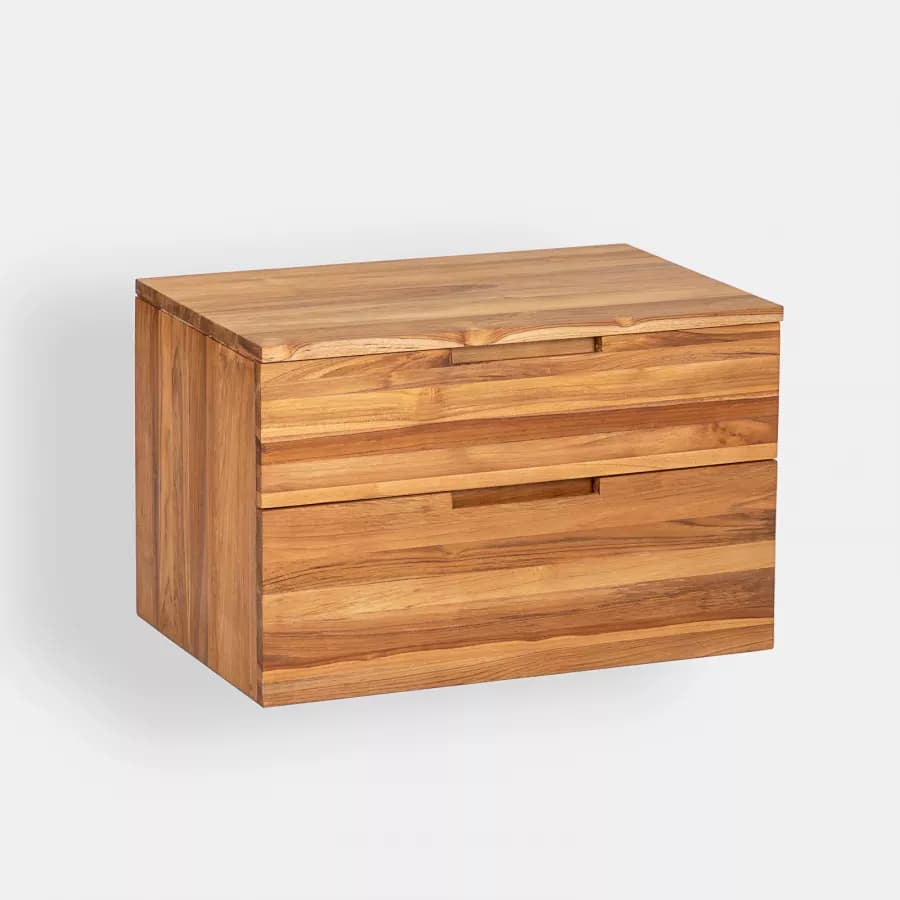 Mobile bagno sospeso 70 cm con 2 cassetti in legno teak chiaro - Kala