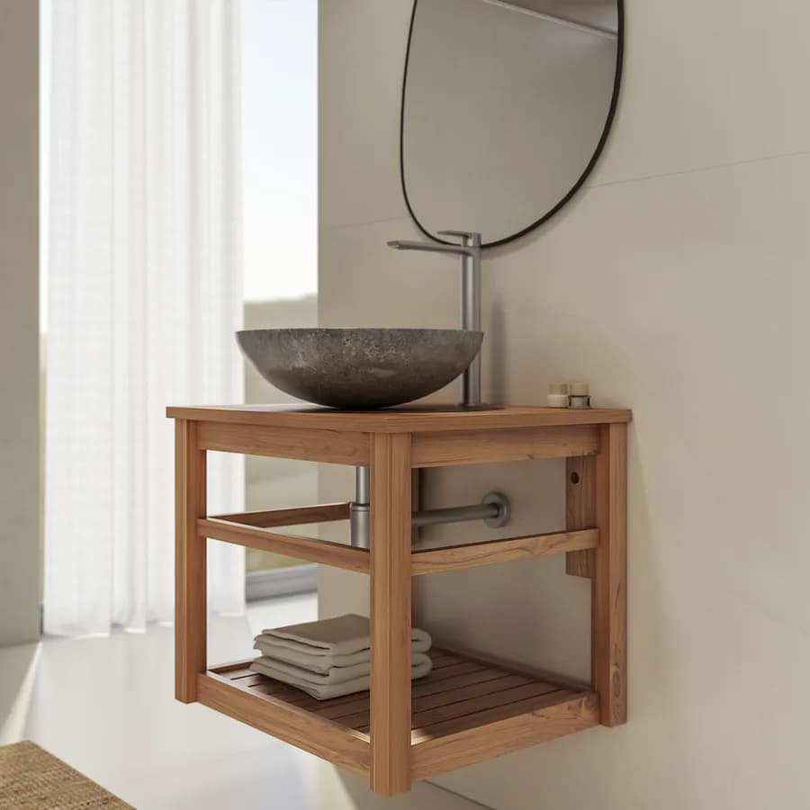 Mobile bagno sospeso 70 cm teak naturale - Malvina