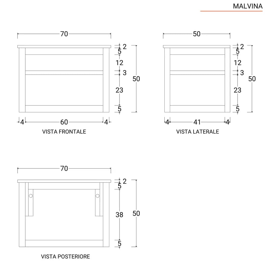 Mobile bagno sospeso 70 cm teak naturale - Malvina