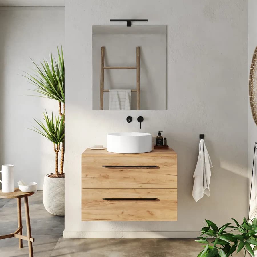 Mobile bagno con top 80 cm rovere gold con specchio - Maylin