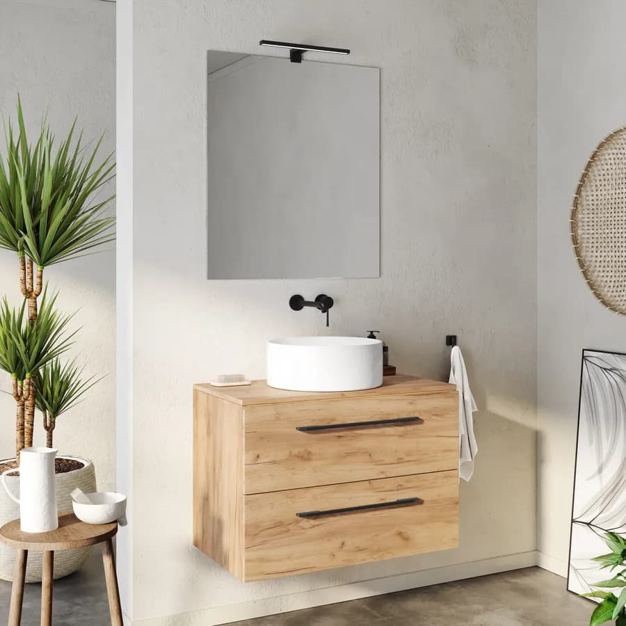 Mobile bagno con top 80 cm rovere gold con specchio - Maylin