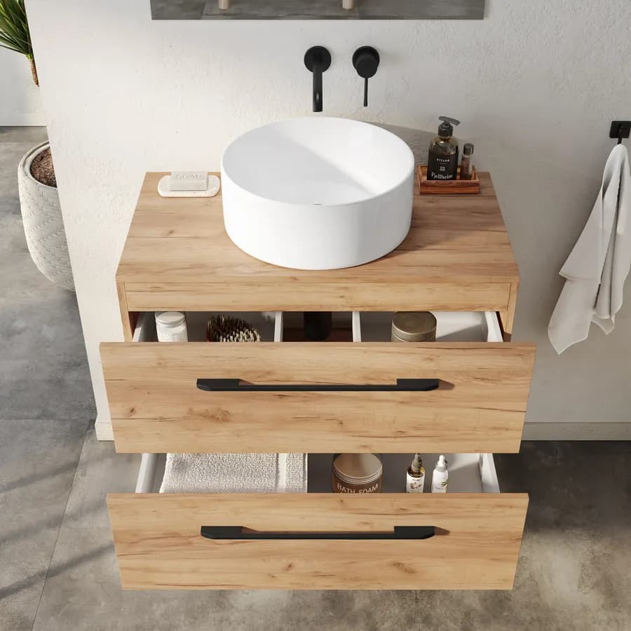 Mobile bagno con top 80 cm rovere gold con specchio - Maylin