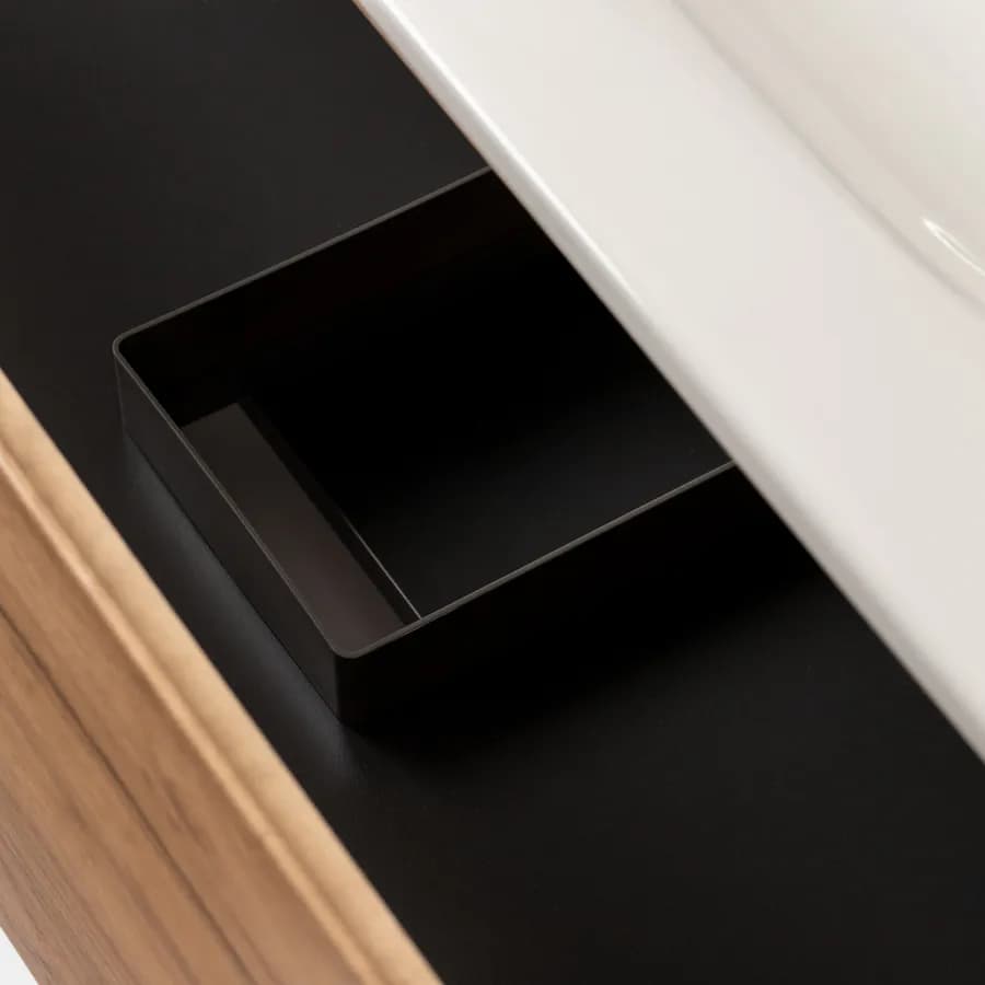 Mobile bagno sospeso 80 cm rovere gold con cassettone e lavabo integrato con specchio - Sleek