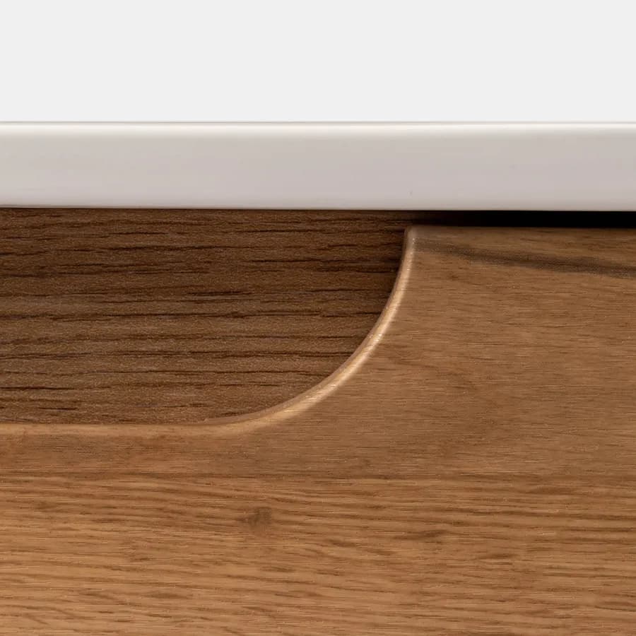 Mobile bagno sospeso 80 cm rovere gold con cassettone e lavabo integrato con specchio - Sleek